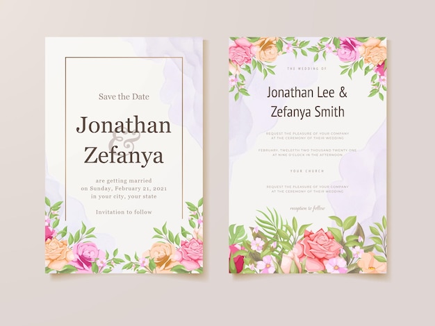 Tarjeta de invitación de boda elegante diseño floral del vector