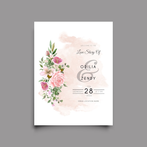 Vector tarjeta de invitación de boda con elegante diseño de rosas rosadas