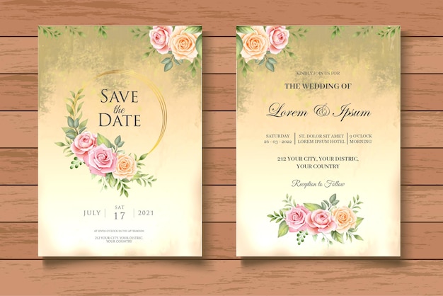 Tarjeta de invitación de boda elegante con hermosa acuarela floral