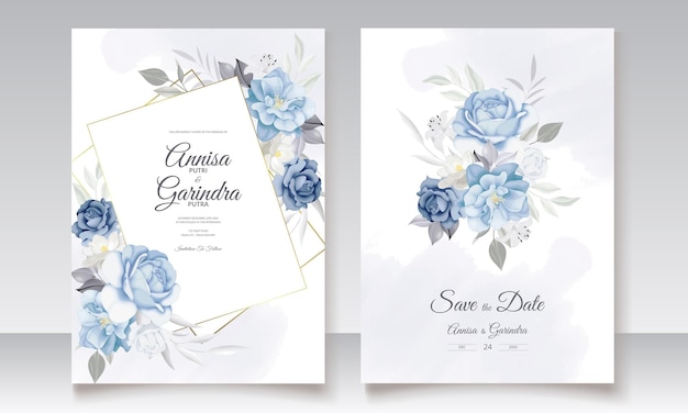 Tarjeta de invitación de boda elegante con hermosa plantilla floral y hojas