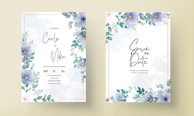 Tarjeta de invitación de boda elegante con hermosas decoraciones florales