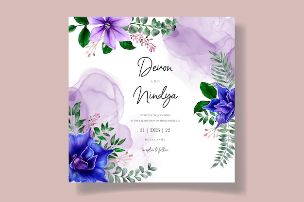 Vector tarjeta de invitación de boda elegante con hermosas flores de acuarela