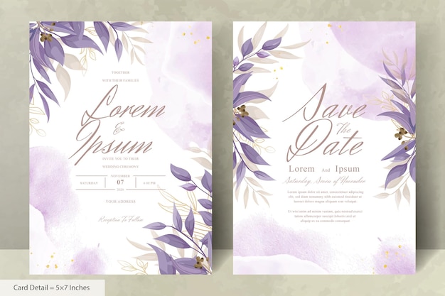 Tarjeta de invitación de boda elegante con hojas de acuarela y vegetación