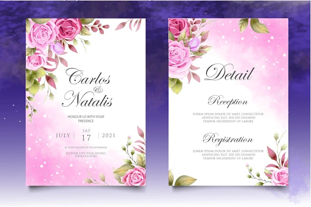 Tarjeta de invitación de boda con elegantes hojas florales