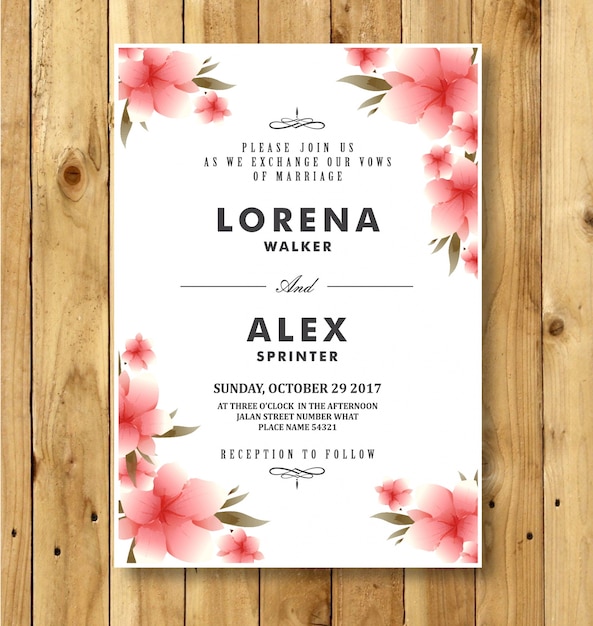 Vector tarjeta de invitación de boda flor de azalea