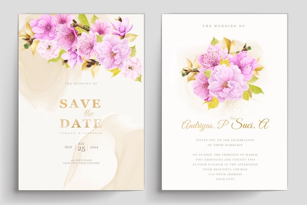 Tarjeta de invitación de boda flor de cerezo