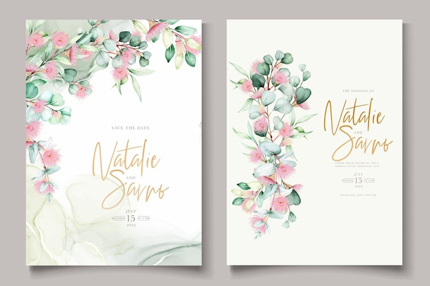 tarjeta de invitación de boda de flor de eucalipto