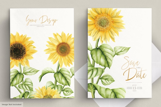 tarjeta de invitación de boda de flor de sol acuarela