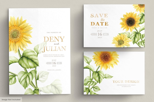 tarjeta de invitación de boda de flor de sol acuarela