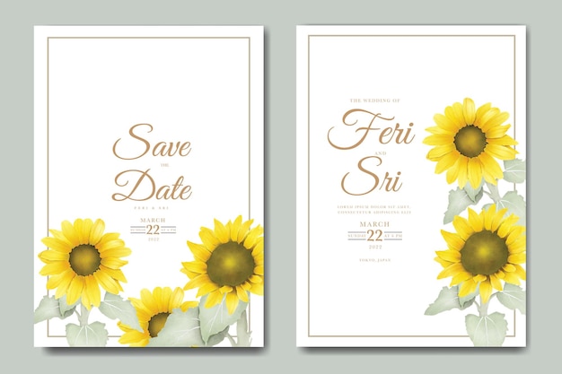Vector tarjeta de invitación de boda de flor de sol acuarela