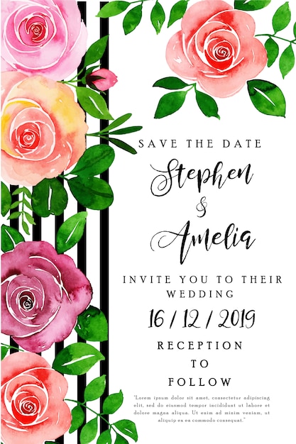 Tarjeta de invitación de boda floral acuarela