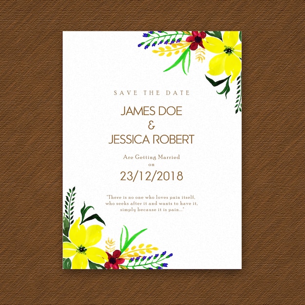 Tarjeta de invitación de boda floral acuarela