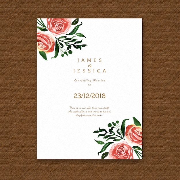 Tarjeta de invitación de boda floral acuarela