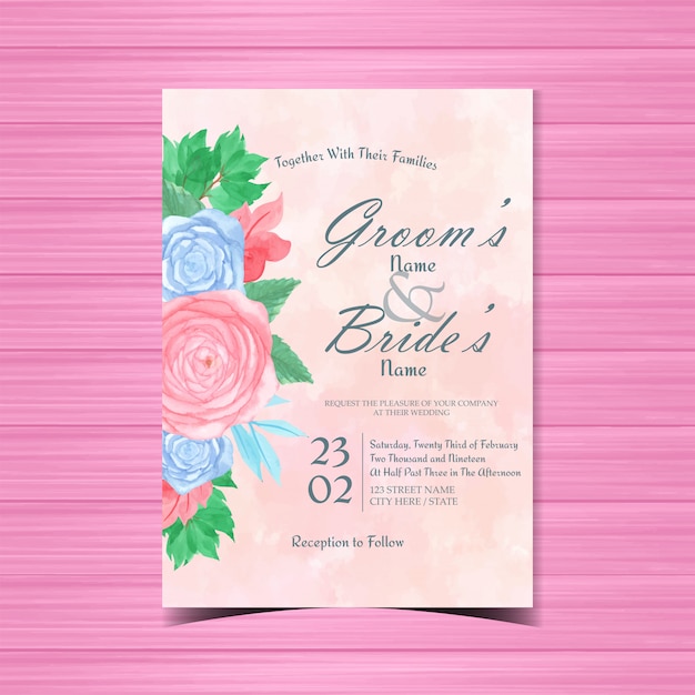 Vector tarjeta de invitación de boda floral acuarela