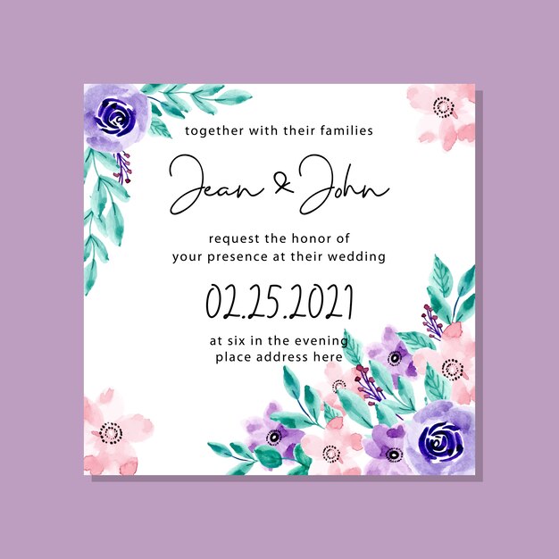 tarjeta de invitación de boda floral acuarela