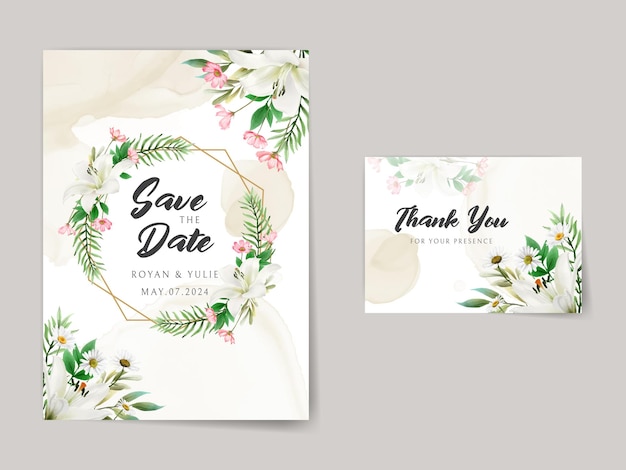 Tarjeta de invitación de boda floral blanca elegante