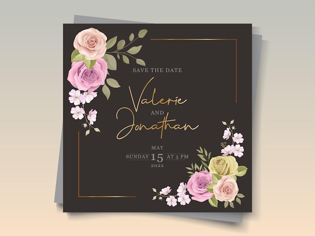 Vector tarjeta de invitación de boda floral colorida suave elegante