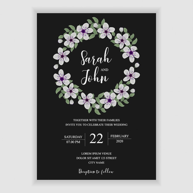 Tarjeta de invitación de boda floral con decoración de flor de cerezo