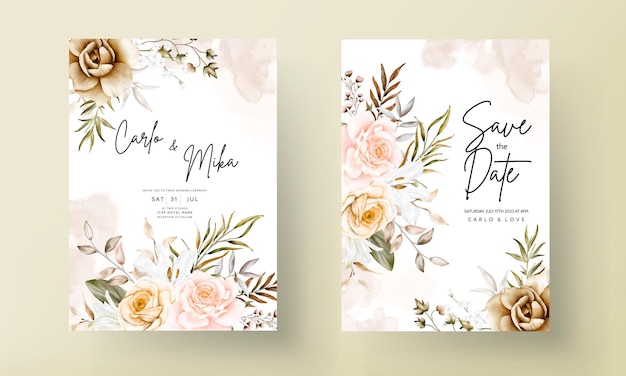 Tarjeta de invitación de boda floral dibujada a mano romántica