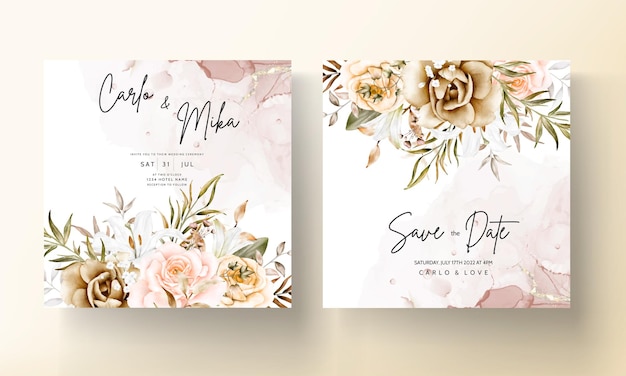 Tarjeta de invitación de boda floral dibujada a mano romántica