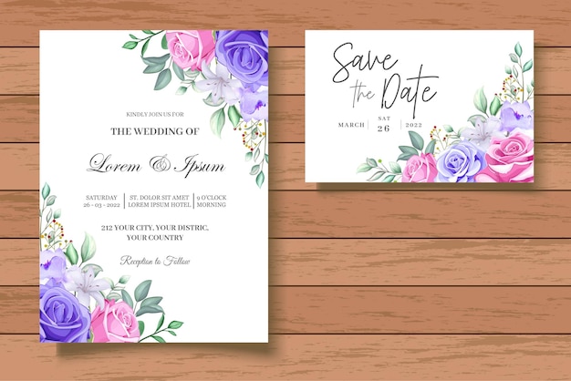 Tarjeta Invitación Boda Floral Dibujo Mano Elegante