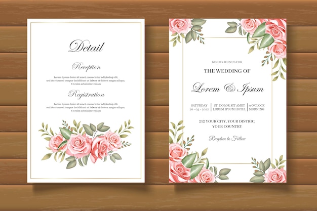 Tarjeta de invitación de boda floral elegante y hermosa