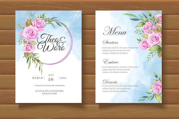 Tarjeta de invitación de boda floral elegante y hermosa