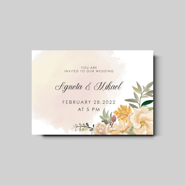 tarjeta de invitación de boda floral hermosa y elegante