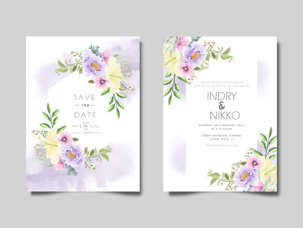 tarjeta de invitación de boda floral hermosa y romántica