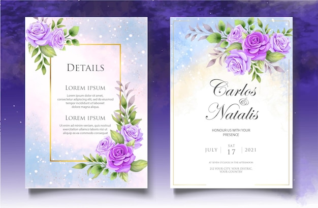 Vector tarjeta de invitación de boda floral hermosa