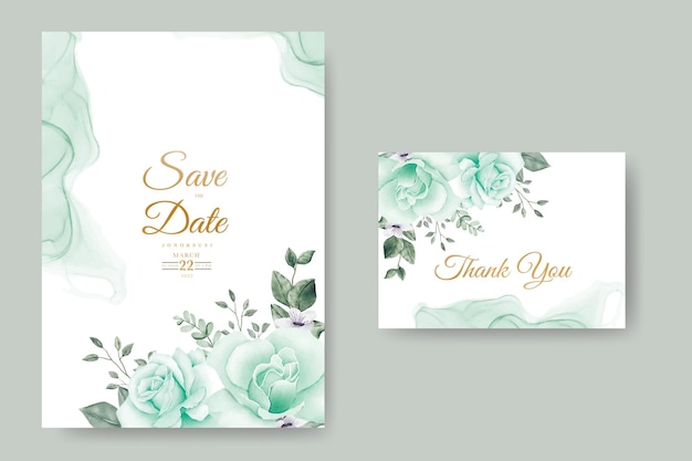 Vector tarjeta de invitación de boda floral y hojas de acuarela