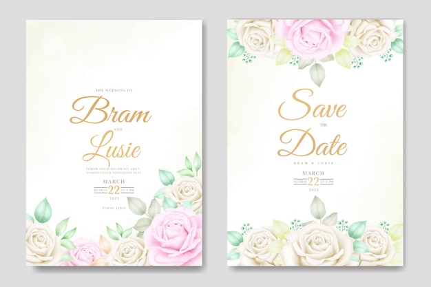 tarjeta de invitación de boda floral y hojas de acuarela