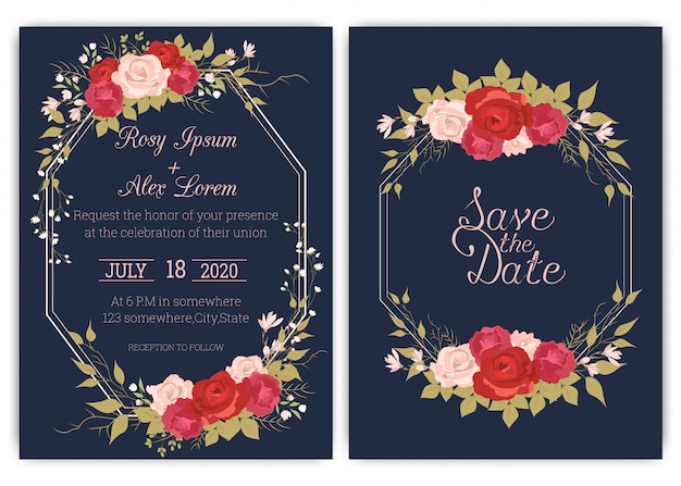 Tarjeta de invitación de boda floral marco dibujado a mano