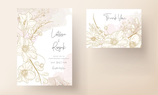 Tarjeta de invitación de boda floral vintage dibujada a mano