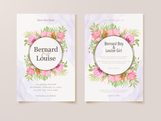 tarjeta de invitación de boda con flores y hojas