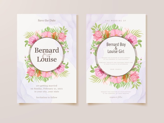 Tarjeta de invitación de boda con flores y hojas