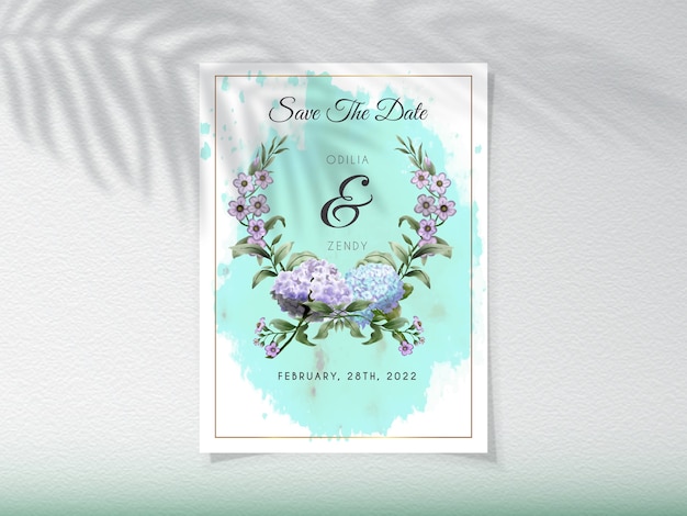 Tarjeta de invitación de boda con flores de hortensia