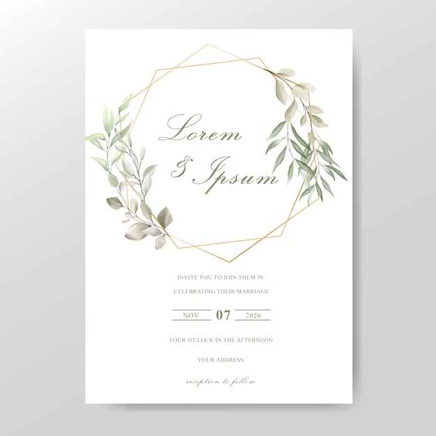 Vector tarjeta de invitación de boda con follaje