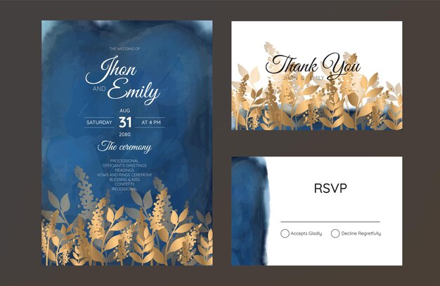 Tarjeta de invitación de boda con fondo de acuarela de hojas tropicales