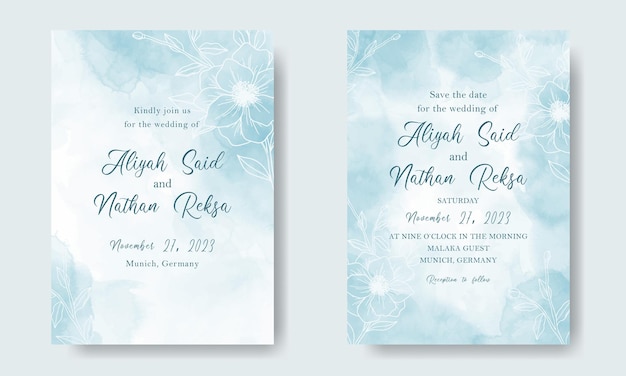 Tarjeta de invitación de boda de fondo turquesa abstracto acuarela