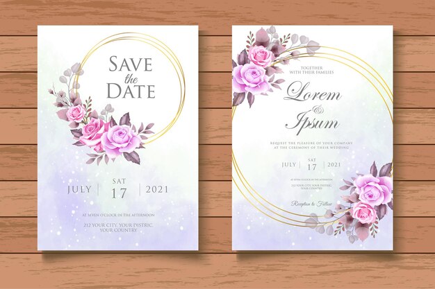 Tarjeta de invitación de boda Foral acuarela dibujada a mano