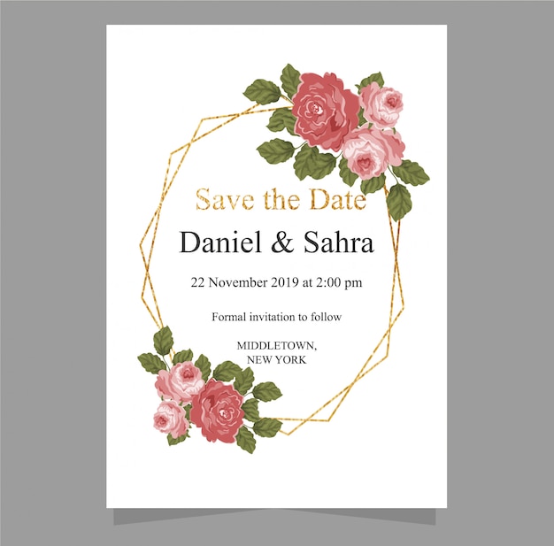 Vector tarjeta de invitación de boda con guardar la fecha