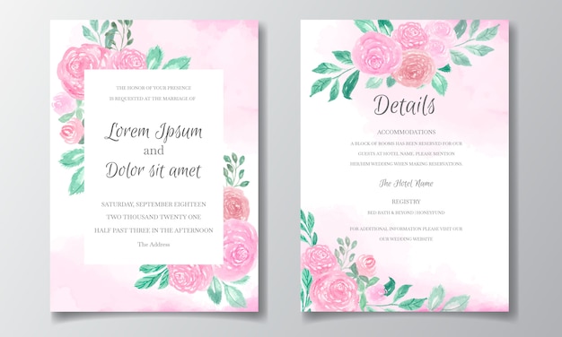 Tarjeta de invitación de boda con hermosa acuarela floral