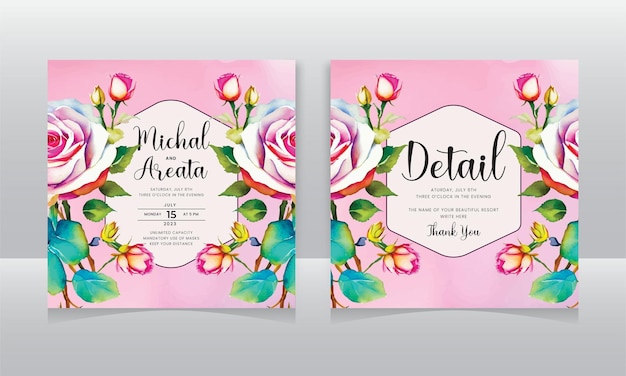Tarjeta de invitación de boda hermosa con adorno de flor púrpura