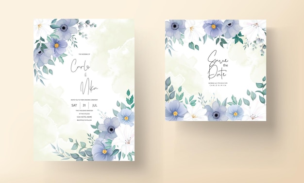 Tarjeta de invitación de boda hermosa con flor azul