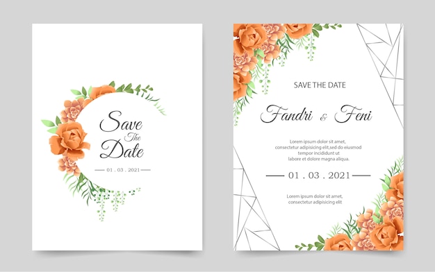 Tarjeta de invitación de boda hermosa con flor de naranja