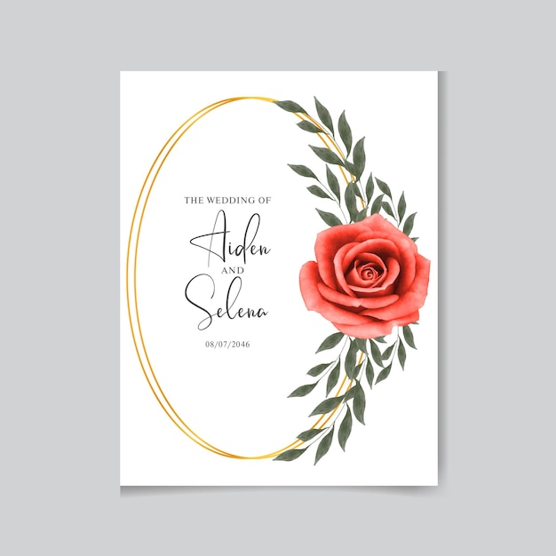 Tarjeta de invitación de boda con hermosa flor rosa floral