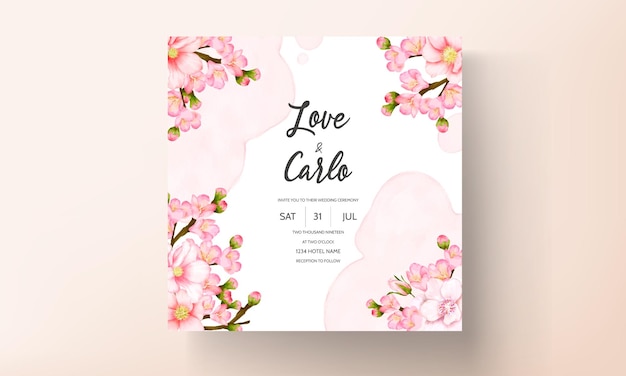 tarjeta de invitación de boda con hermosa flor rosa