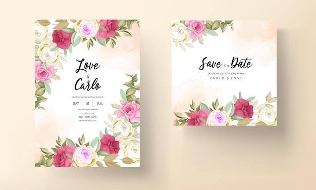 Vector tarjeta de invitación de boda con hermosa flor rosa