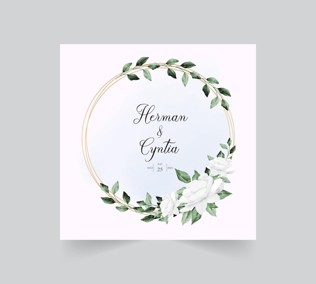 Tarjeta de invitación de boda hermosa guirnalda floral acuarela